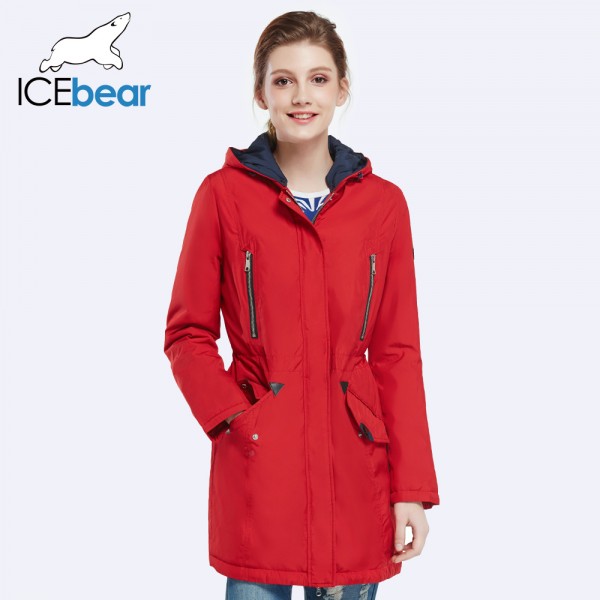 ICEbear 2016 New Brand Clothing Women Spring Autumn Parka Womens Long Thin Jacket With Hat Detachable  Warm Coat 16G262D