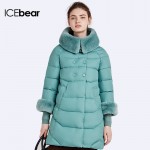 ICEbear 2016 Rabbit Fur Collar Detachable Natural Color Winter Long Jacket Neat Line Design Women's Coat And Parka  16G639