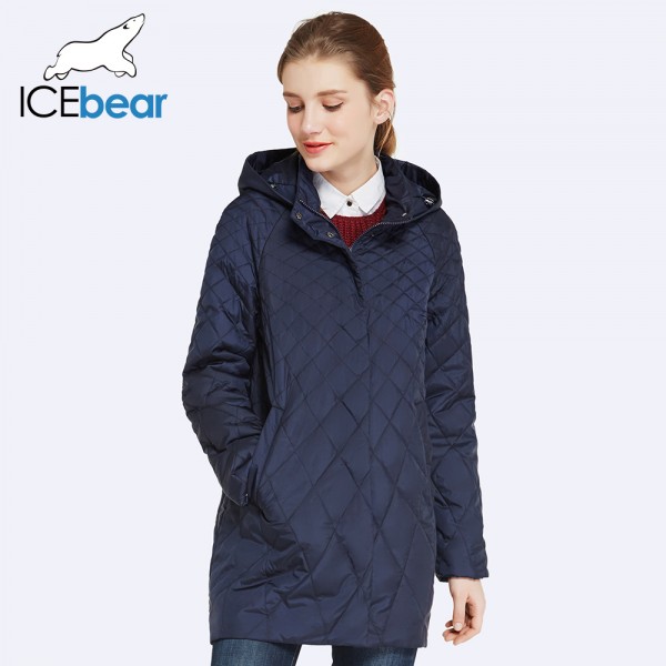 ICEbear 2017 Hat Detachable Thin Cotton Solid Long Women Coat Autumn New Fashion Lady Jackets 17G201D