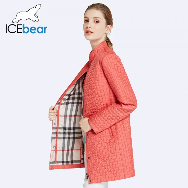 ICEbear 2017 Inside Zipper Pocket Designed Cotton Padded Jacket In Womens Parkas Long Thin Women's Coats Round Collar 17G270D