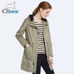 ICEbear 2017 O-Neck Collar Autumn New Arrival Trench Coat Solid Color Woman Fashion Slim Coats Hat Detachable 17G123D