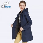 ICEbear 2017 O-Neck Collar Autumn New Arrival Trench Coat Solid Color Woman Fashion Slim Coats Hat Detachable 17G123D