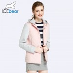 ICEbear 2017 Two Way Zipper Design Spring Jacket Women Short Slim Cotton Padded Hat Detachable Warm Coat Parka 17G209D