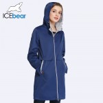 ICEbear 2017 Woman Clothing Solid Color Long Sleeved Casual New Women Coat Stand Collar Pockets Trench Coat 17G122D