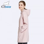 ICEbear 2017 Woman Clothing Solid Color Long Sleeved Casual New Women Coat Stand Collar Pockets Trench Coat 17G122D