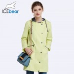 ICEbear 2017 Women Autumn Long Trench Coat For Women Full Sleeve Drawstring Waist Coats Single Breasted  17G152D