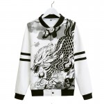 Ink And Wash Dragon Print Men Hoody Anime Harajuku Jacket Men's Hoodies And Sweatshirts Black White Baseball Jackets