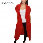 JAZZEVAR 2016 newest spring Wasserfall Mantel women's wool blend vest Casual long trench coat Outerwear loose clothing with belt