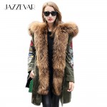 JAZZEVAR High Fashion Street Women's Luxurious Large Raccoon Fur Hooded Parkas Warm Down jacket Detachable Outwear Winter Jacket