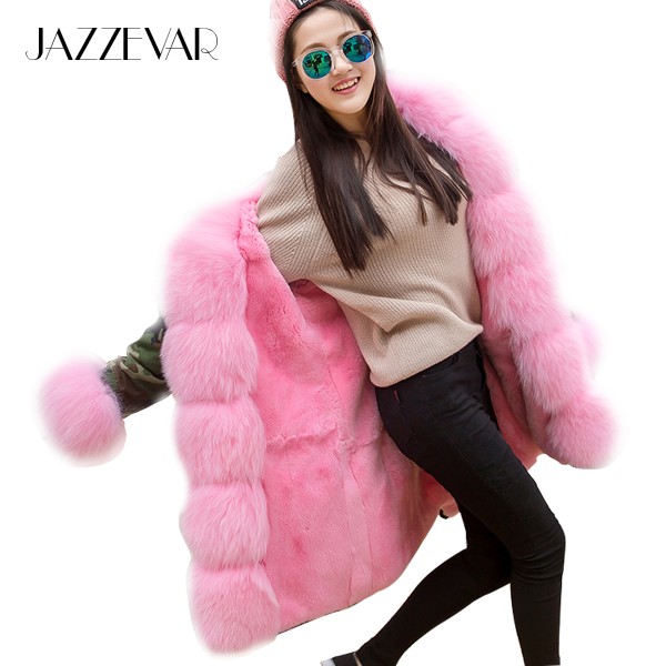 JAZZEVAR Women's Army Green Luxury Large Fox Fur Collar Cuff Hooded Coat Parkas Outwear Camouflage long Winter Jacket coat