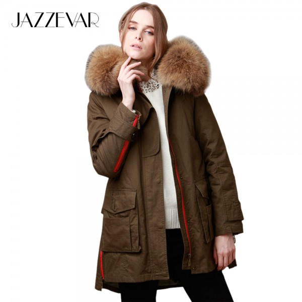 JAZZEVAR new 2016 winter jacket coat women's parkas army green Large raccoon fur collar hooded woman outwear loose clothing