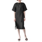 JAZZEVAR summer fashion Edgy casual dress women's pleated Midi dresses avantgarde Pleat Batwing short sleeves brief One Piece