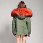 JAZZEVAR woman army green Large raccoon fur collar hooded coat parkas outwear 2 in 1 detachable lining winter jacket brand style