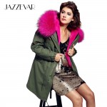 JAZZEVAR women's army green Large color raccoon fur hooded coat parkas outwear long detachable lining winter jacket brand style