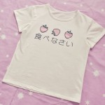 Japanese Delicious Egg Strawberry Printed Kawaii T-shirt Peplum Tops Short-sleeve Cotton T-shirt Woman Clothes Tops Tee