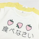 Japanese Delicious Egg Strawberry Printed Kawaii T-shirt Peplum Tops Short-sleeve Cotton T-shirt Woman Clothes Tops Tee