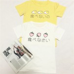 Japanese Delicious Egg Strawberry Printed Kawaii T-shirt Peplum Tops Short-sleeve Cotton T-shirt Woman Clothes Tops Tee