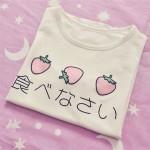 Japanese Delicious Egg Strawberry Printed Kawaii T-shirt Peplum Tops Short-sleeve Cotton T-shirt Woman Clothes Tops Tee