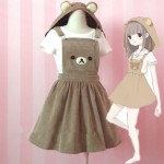 Japanese Kawaii Rilakkuma Dress Cute Bear Embroidery Lolita Overall Hat Ball Gown Harajuku Lolita Dress