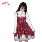 Japanese Preppy Style Sweet Lolita Tee Cup Women Dress Rabbit Spaghetti Strap Cute Lovely Red Dress With Bow JSK Summer Dress