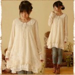 Japanese Spring Women Lace Peter Pan Collar Long Sleeve Sweet Medium Princess Laciness Cute Lovely Lolita Dress Mori Girl C208