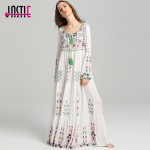 Jastie Floral Embroidered Maxi Dress Tassel V-Neck Long Sleeve Summer Dress Vintage Boho Chic Beach Style Dresses Vestidos 2017