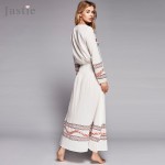 Jastie Mystical Maxi Dress Colorful Embroidery Women Dress Long Sleeve Elastic Waist Boho Vestidos V-Neck Side Slits Sexy Dress