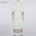 Jastie Mystical Maxi Dress Colorful Embroidery Women Dress Long Sleeve Elastic Waist Boho Vestidos V-Neck Side Slits Sexy Dress