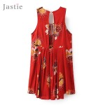 Jastie Sweet Printed Mini Dress Flowy Plunging V-Neck Low Open Back Sexy Dresses Sleeveless Beach Boho Women Vestidos