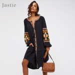 Jastie Vintage Embroidery Boho Dress Plus Size Women Dresses Lantern Sleeve Loose Beach Mini Dress Chic Casual Feminino Vestidos