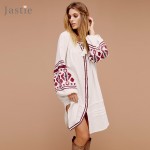 Jastie Vintage Embroidery Boho Dress Plus Size Women Dresses Lantern Sleeve Loose Beach Mini Dress Chic Casual Feminino Vestidos