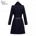 Jiao Miao Winter Coats Women Vintage Notched Feathers Long Wool Blends Windbreaker Black White Female Warm Overcoat