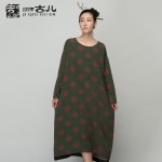 Jiqiuguer Brand Womens Autumn Base Dresses Bohemia Long-Sleeve Mid-Calf Dot Dresses Print Long Dresses G153Y004