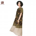 Jiqiuguer Brand women's one-piece vintage maxi dress in medium-long retro print linen dress oversized patchwork dress G162Y018