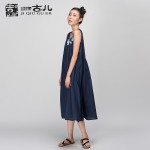 Jiqiuguer Flower sleeveless Summer dress o-neck loose vintage one-piece dress embroidery women's medium-long vetisdo G152Y012