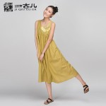 Jiqiuguer Flower sleeveless Summer dress o-neck loose vintage one-piece dress embroidery women's medium-long vetisdo G152Y012