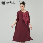 Jiqiuguer Original Brand Robe Long Sleeve Autumn Base Tunic Dresses Brief Vintage O-neck Pullover Loose Dresses G153Y023