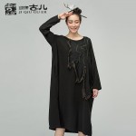 Jiqiuguer Original Brand Robe Long Sleeve Autumn Base Tunic Dresses Brief Vintage O-neck Pullover Loose Dresses G153Y023