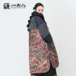 Jiqiuguer Retro Long Thick Printed Cotton Coat For Women Chinese Style Ladies Cotton Jackect With Stand-up Fur Collar G164Y034