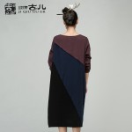 Jiqiuguer long-sleeve basic color block patchwork dress in one-piece dress100 percent ethnic maxi Loose vintage dresses G154Y004