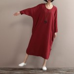 Johnature 2017 New Women Cotton Linen Dress Spring Loose Batwing Sleeve Plus Size  Irregular Design Solid Dress Casual Vintage