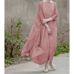 Johnature 2017 Spring And Summer New Arrival Women's Super Soft And Comfortable Loose Round Neck Silk Dress Silk Dress Literary