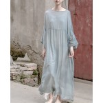 Johnature 2017 Spring And Summer New Arrival Women's Super Soft And Comfortable Loose Round Neck Silk Dress Silk Dress Literary