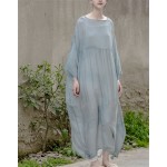 Johnature 2017 Spring And Summer New Arrival Women's Super Soft And Comfortable Loose Round Neck Silk Dress Silk Dress Literary