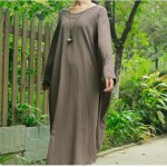 Johnature 2018 Autumn New Women Casual Maxi Dress Robe Loose Long Sleeve Solid Color Batwing Sleeve O-Neck Plus Size Gown Dress