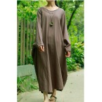 Johnature 2018 Autumn New Women Casual Maxi Dress Robe Loose Long Sleeve Solid Color Batwing Sleeve O-Neck Plus Size Gown Dress