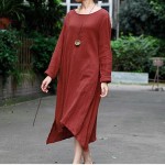 Johnature 2018 Autumn New Women Long Dress Robe Solid Color Long Sleeve Round Neck Loose Plus Size Irregular Casual Dress Gown