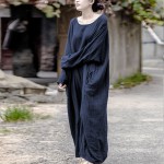 Johnature 2018 Autumn Winter New Women Maxi Dress Loose Vintage Cotton Linen Robes Warm O-Neck Double Thicken Long Dress Brief