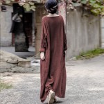 Johnature 2018 Autumn Winter New Women Maxi Dress Loose Vintage Cotton Linen Robes Warm O-Neck Double Thicken Long Dress Brief