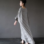 Johnature 2018 New Autumn Vintage Batwing Sleeve Striped Half Sleeve Loose Cotton Linen Robe Washed Long Maxi Dress